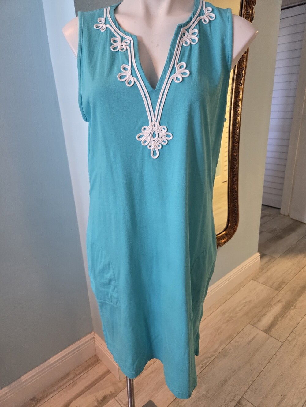 Lands End Sleeveless Dress With White Trim